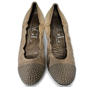 AGL Taupe Suede Studded Slip On Blakely Ballet Flats Size 37